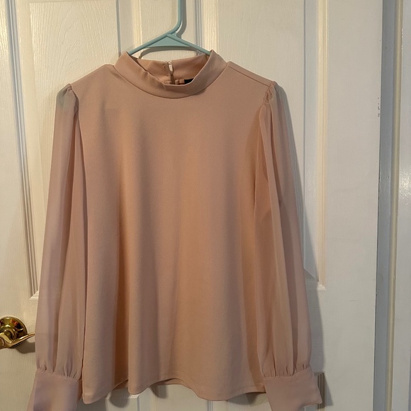 Ann Taylor Light Dusty Pink Blouse With Sheer Sleeves size medium - Picture 1 of 4